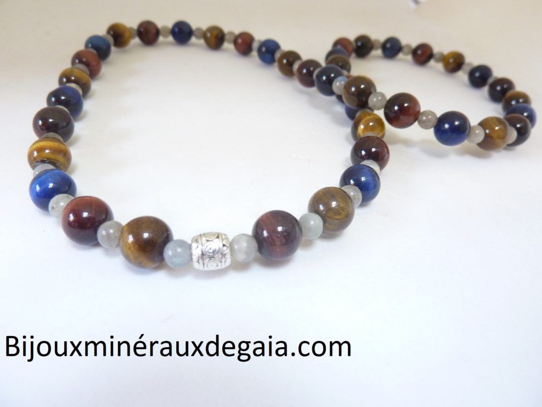 COLLIER OEIL DE TIGRE-FAUCON-TAUREAU-LABRADORITE