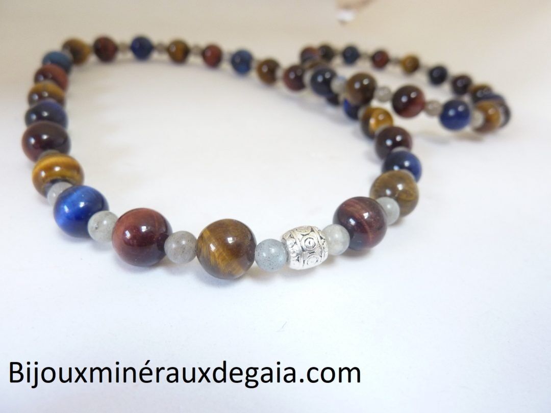 COLLIER OEIL DE TIGRE-FAUCON-TAUREAU-LABRADORITE