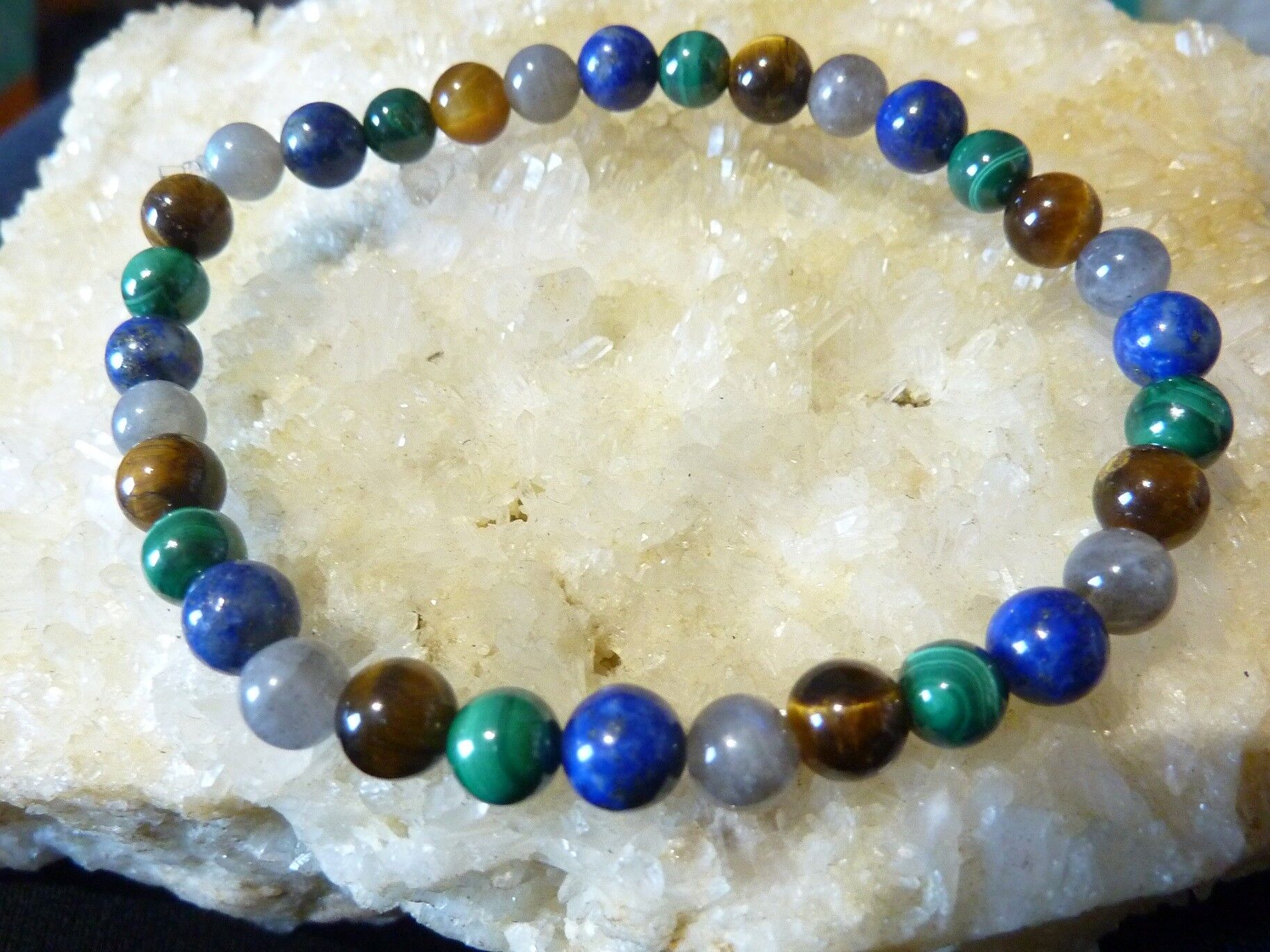 BRACELET MALACHITE LAPIS LAZULI OEIL DE TIGRE LABRADORITE – Image 3