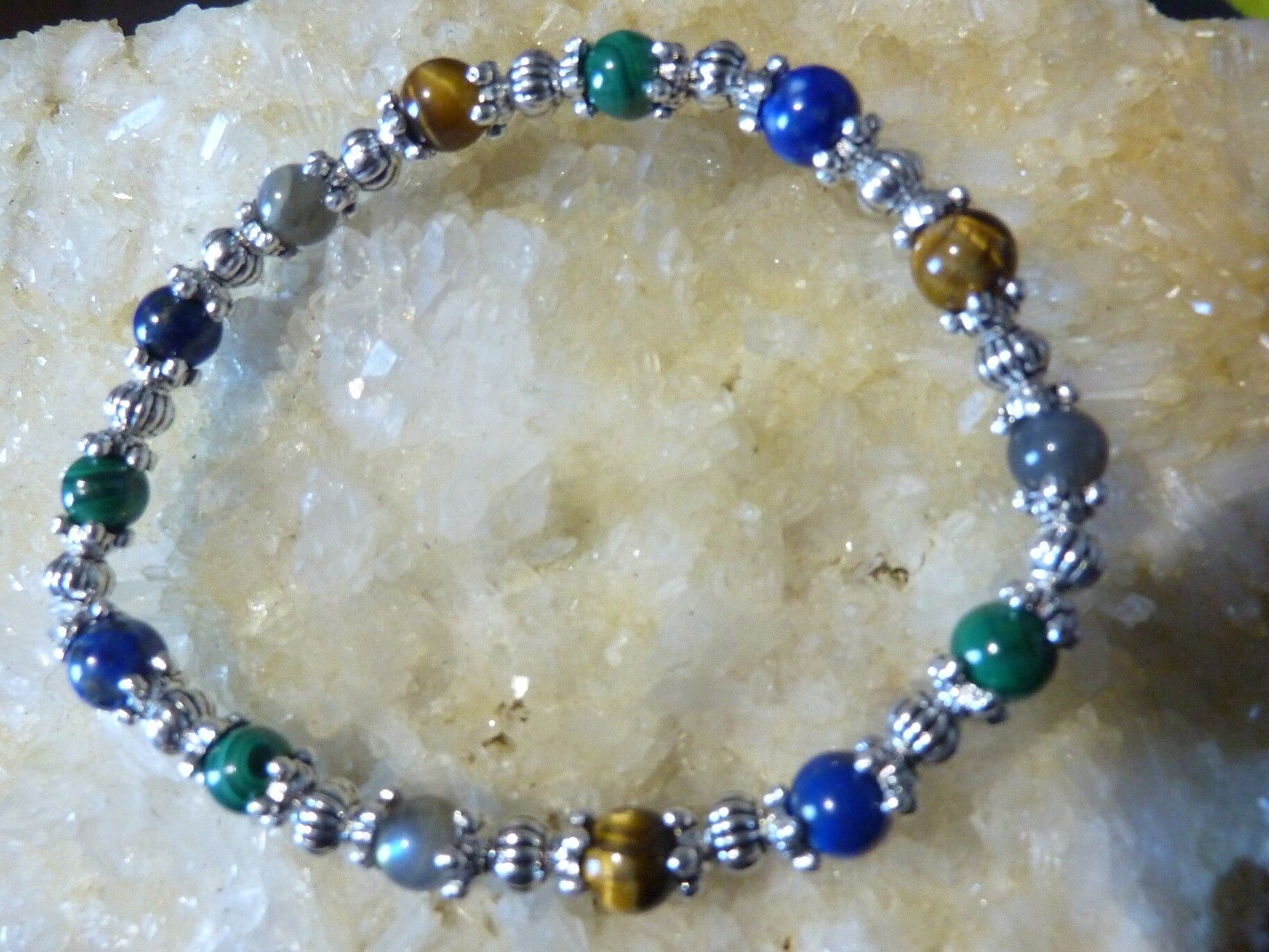 BRACELET MALACHITE LAPIS LAZULI OEIL DE TIGRE LABRADORITE – Image 8
