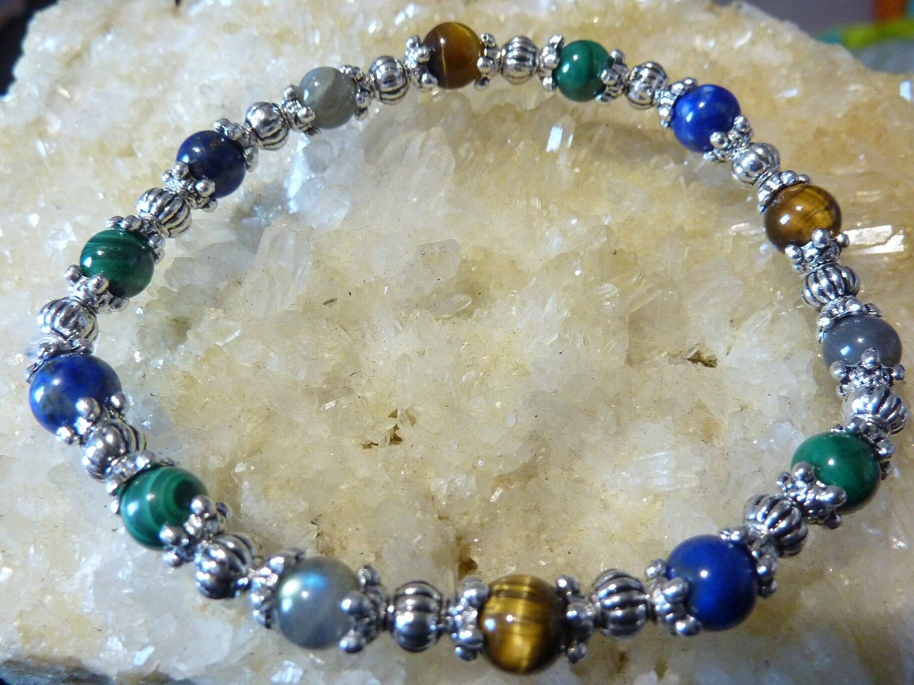 BRACELET MALACHITE LAPIS LAZULI OEIL DE TIGRE LABRADORITE – Image 4