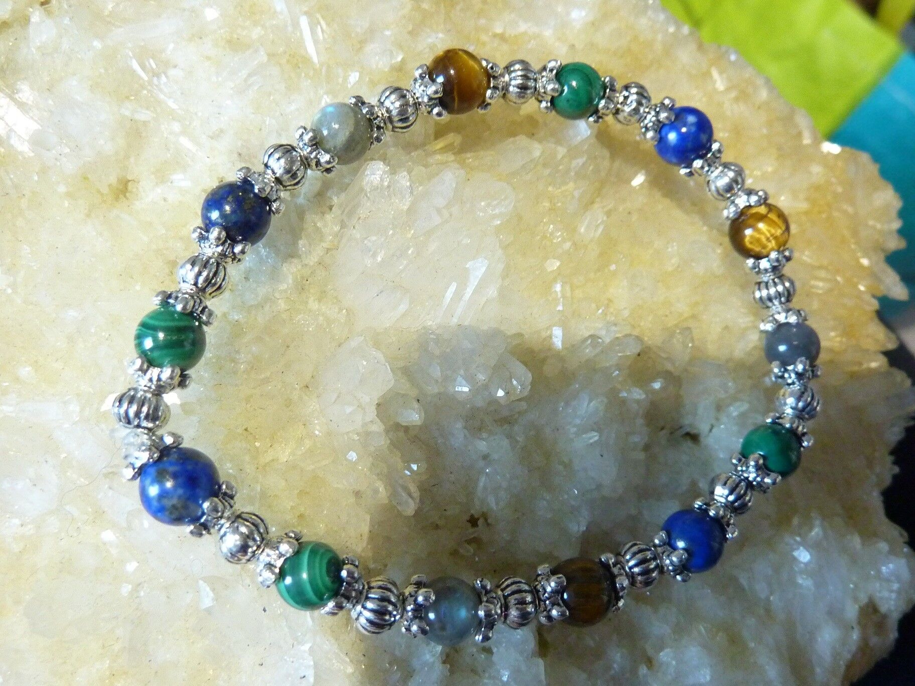 BRACELET MALACHITE LAPIS LAZULI OEIL DE TIGRE LABRADORITE – Image 6