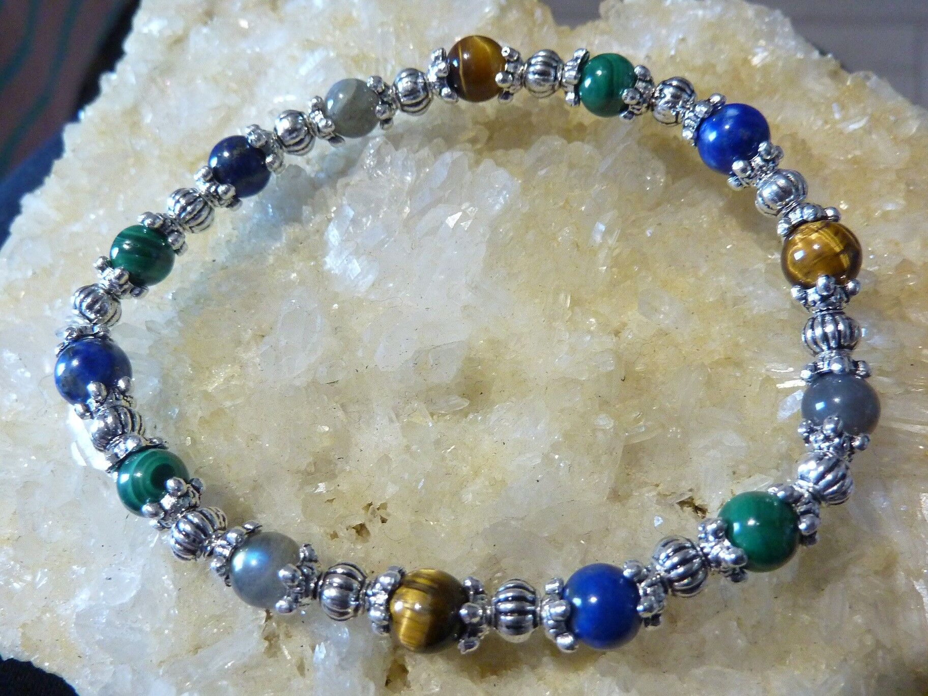 BRACELET MALACHITE LAPIS LAZULI OEIL DE TIGRE LABRADORITE – Image 5