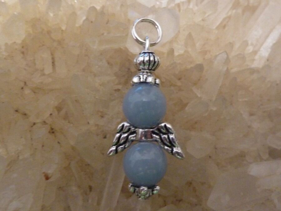 PENDENTIF ANGE ANGELITE (anhydrite) PERLES RONDES 8 MM