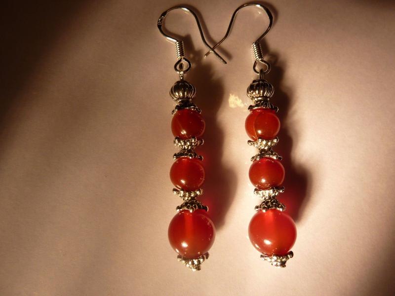 Boucles d'oreilles cornaline perles rondes 8-6mm