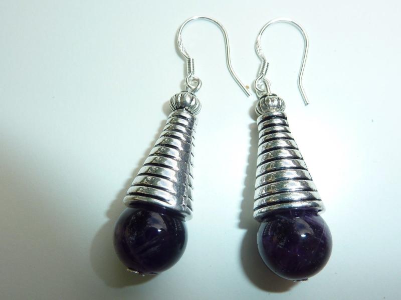 Boucles d'oreilles en pierres naturelles amethyste perles rondes 10mm