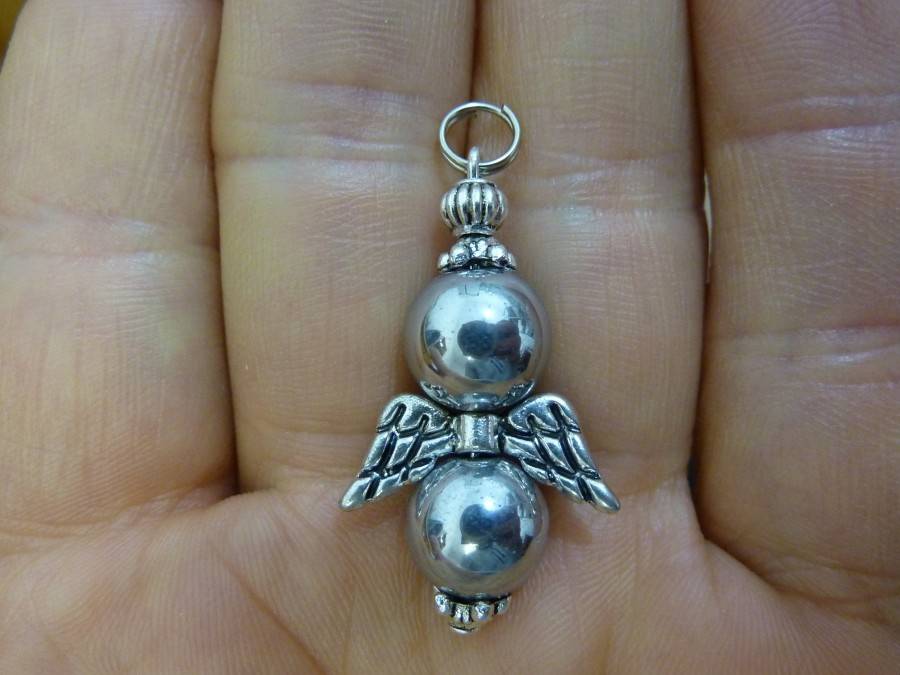 Pendentif Hématite Ange : Perles rondes 10 mm