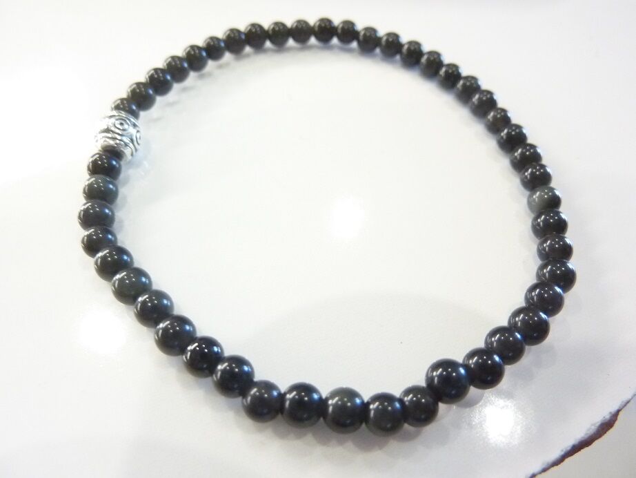 Bracelet Obsidienne oeil celeste – perles rondes de 4 mm