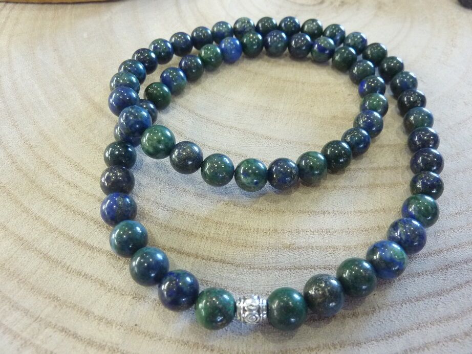 Collier azurite chrysocolle perles rondes 8mm