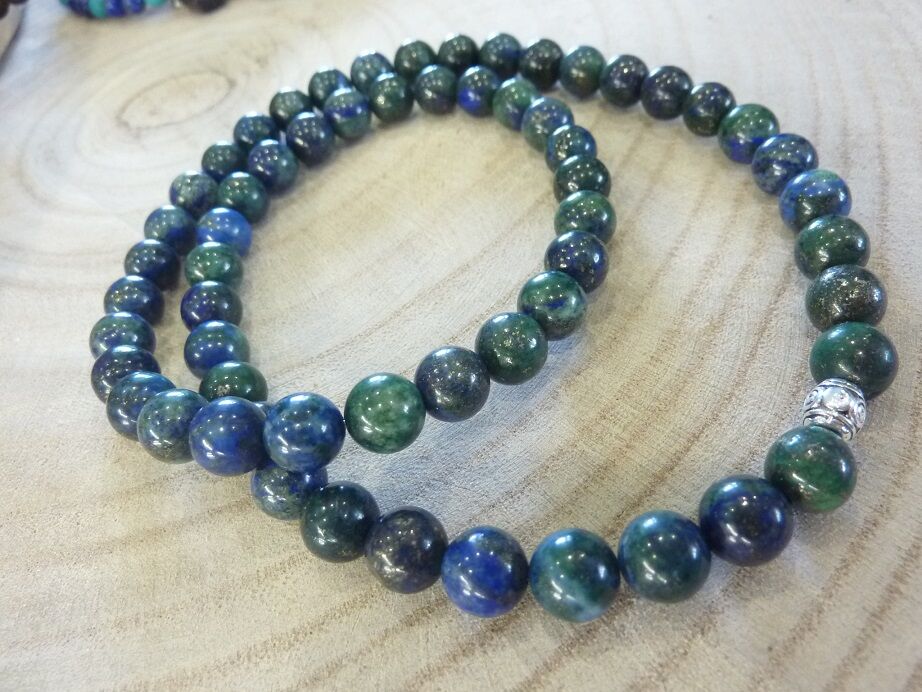 Collier azurite chrysocolle perles rondes 8mm