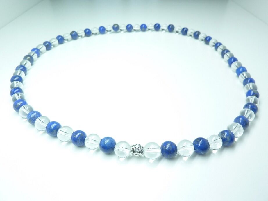 COLLIER LAPIS LAZULI-QUARTZ CRISTAL DE ROCHE 8MM