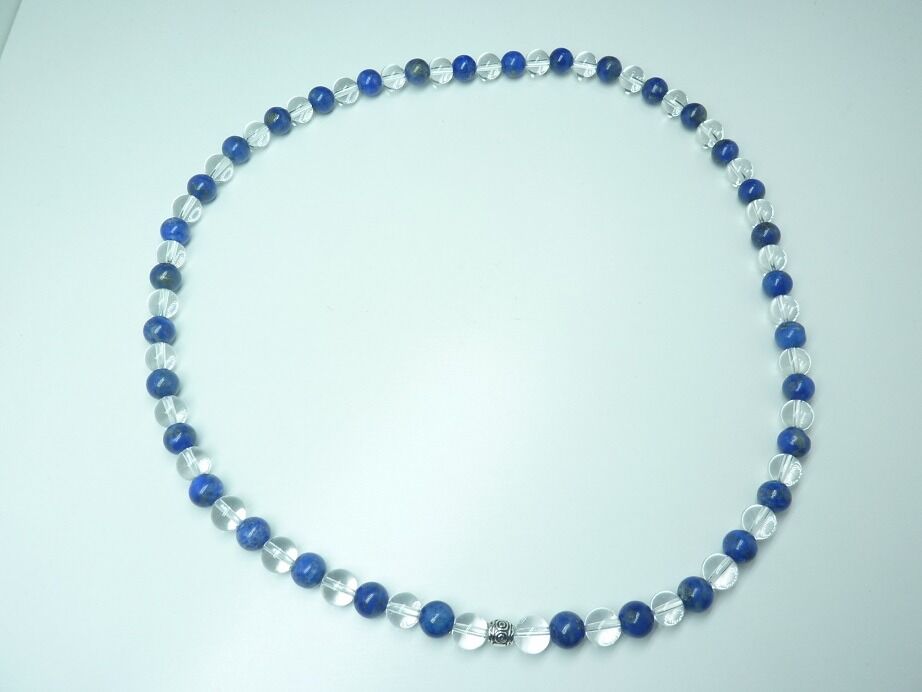 COLLIER LAPIS LAZULI-QUARTZ CRISTAL DE ROCHE 8MM