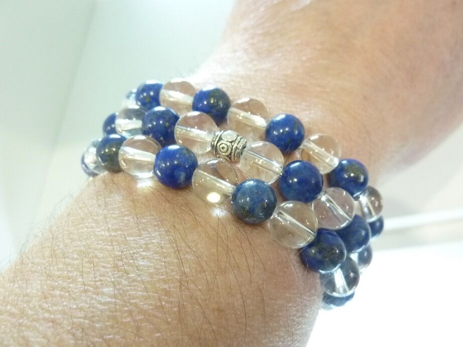 COLLIER LAPIS LAZULI-QUARTZ CRISTAL DE ROCHE 8MM