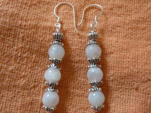 Boucles d'oreilles pierre de lune perles rondes 6mm