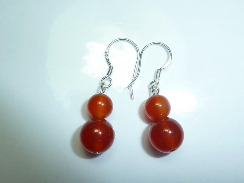 Boucles d'oreilles cornaline perles rondes 8-6mm