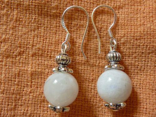 Boucles d'oreilles pierre de lune perles rondes 10 mm
