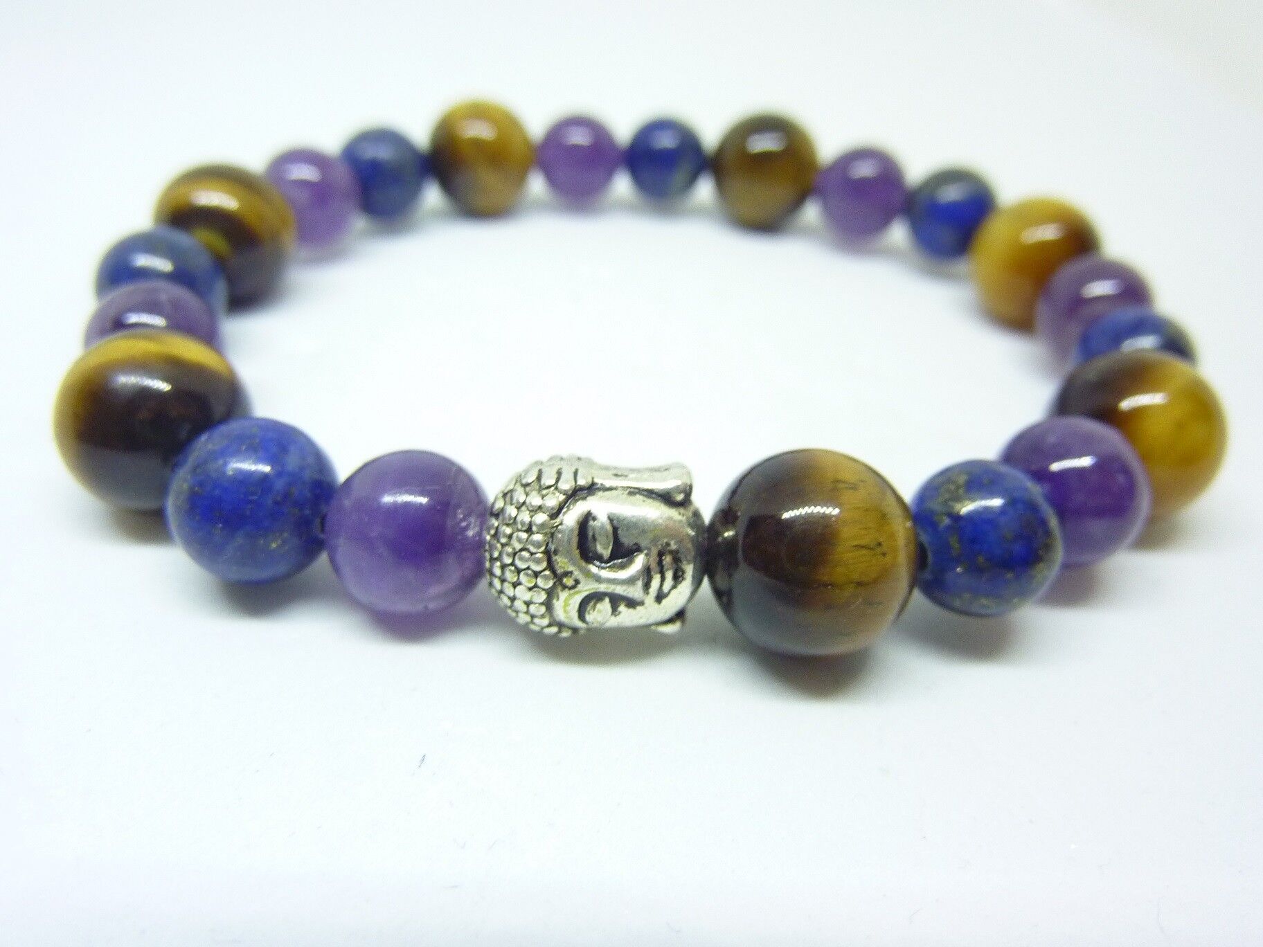 BRACELET OEIL DE TIGRE,LAPIS,LAZULI,AMETHYSTE PROTECTION ET PAIX