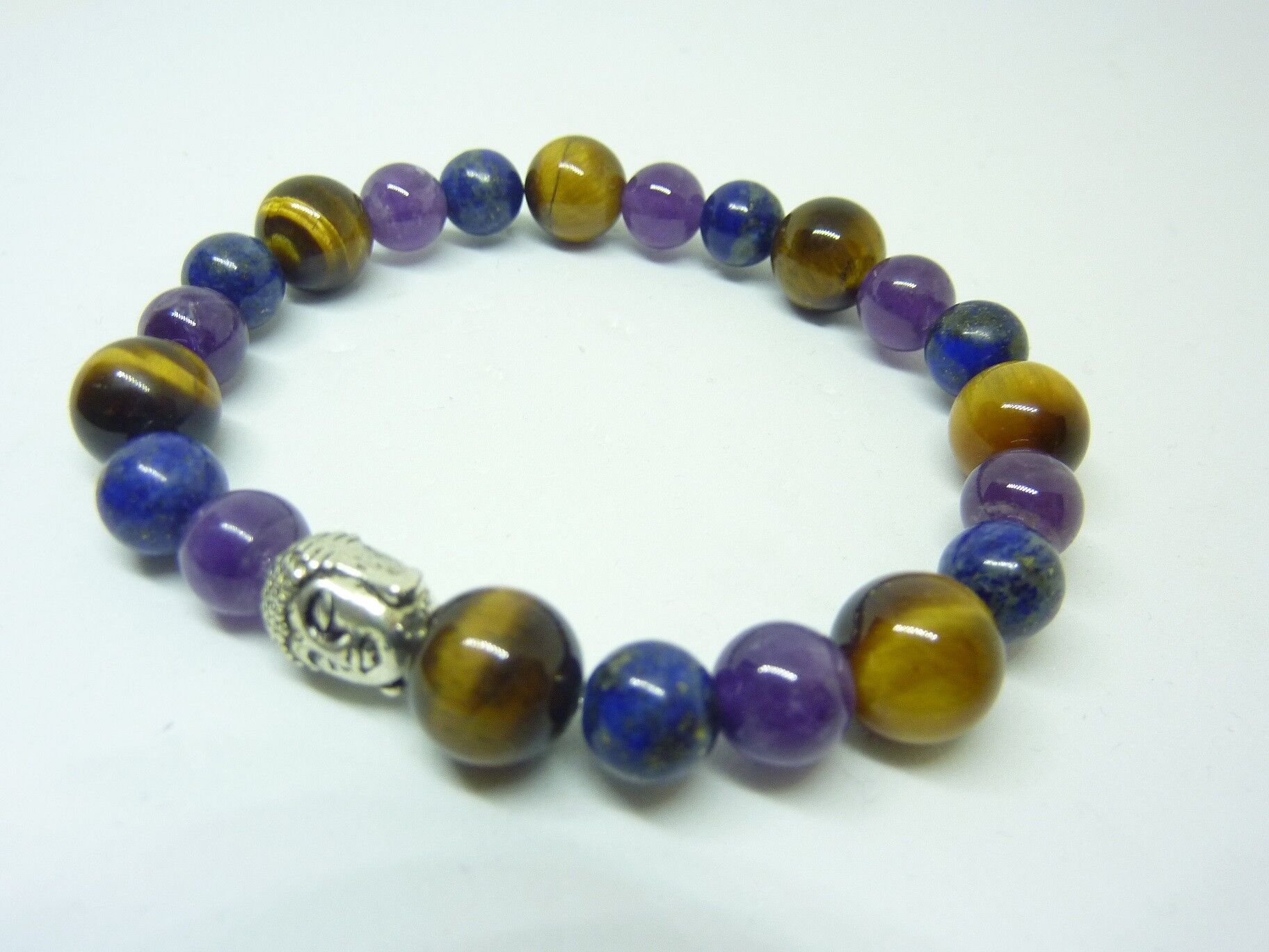 BRACELET OEIL DE TIGRE-LAPIS-LAZULI-AMETHYSTE PROTECTION ET PAIX – Image 3