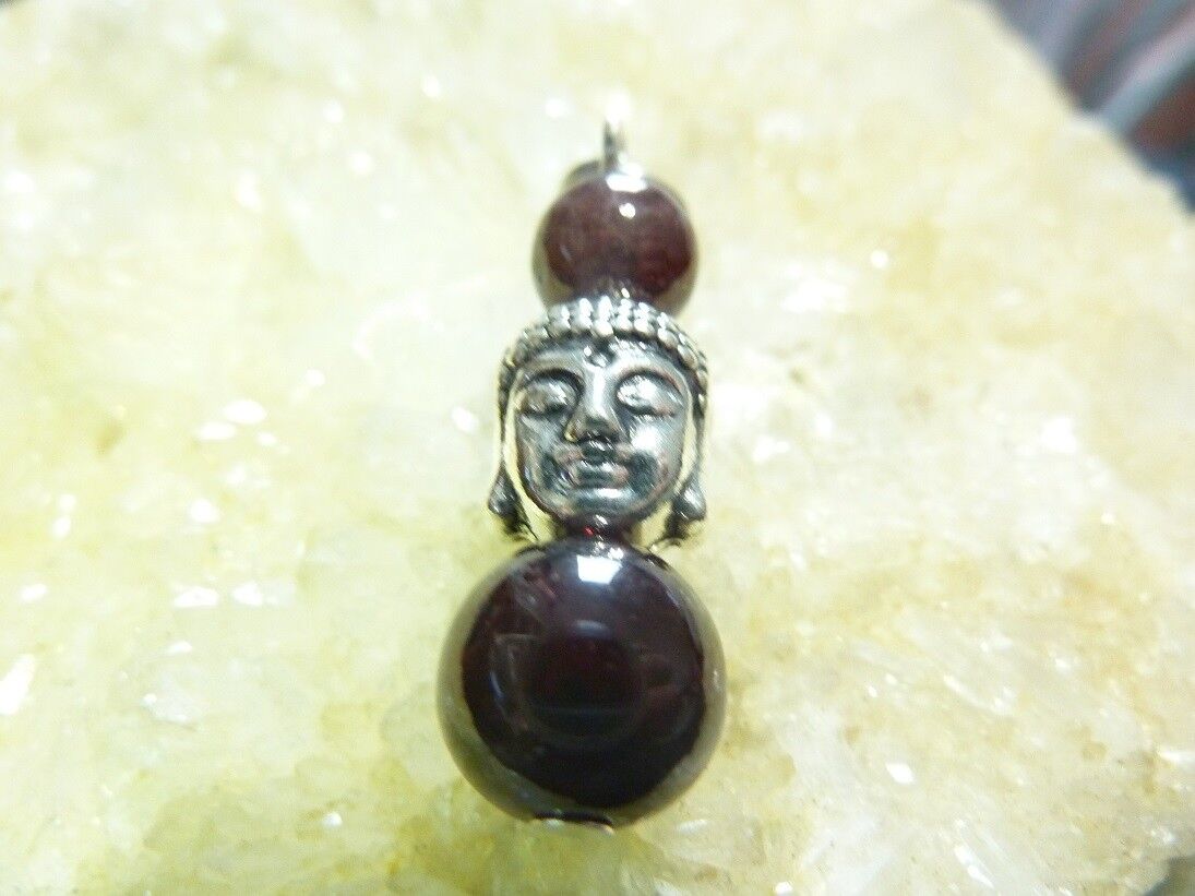 PENDENTIF BOUDDHA GRENAT ALMANDIN PERLE RONDE 10-8 MM – Image 3