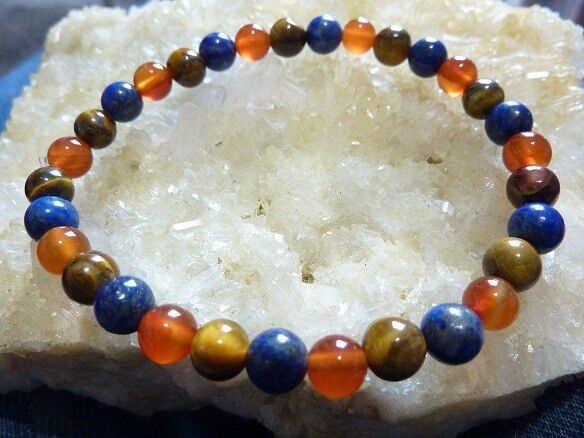 Bracelet lapis lazuli-cornaline-oeil de tigre - Perles rondes 6 mm – Image 3