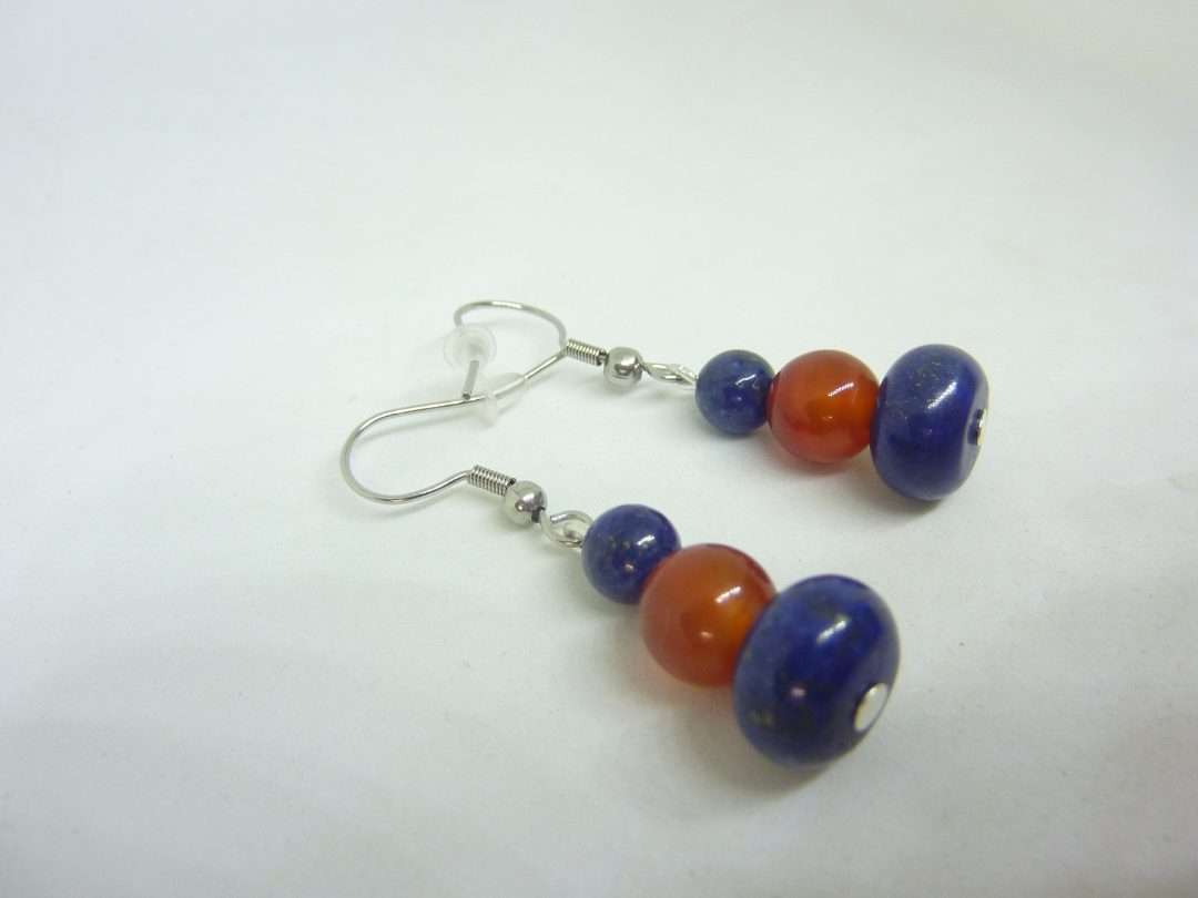 BOUCLES D'OREILLES LAPIS LAZULI-CORNALINE – Image 2