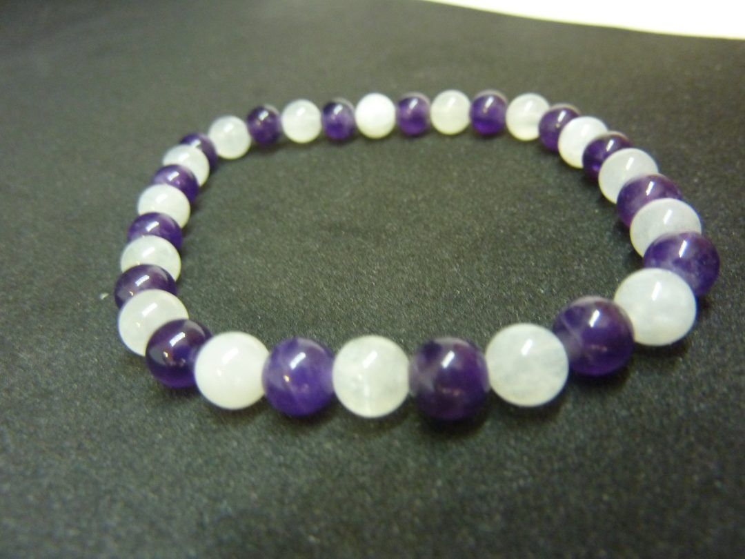 Bracelet améthyste,Pierre de lune Paix et intuition