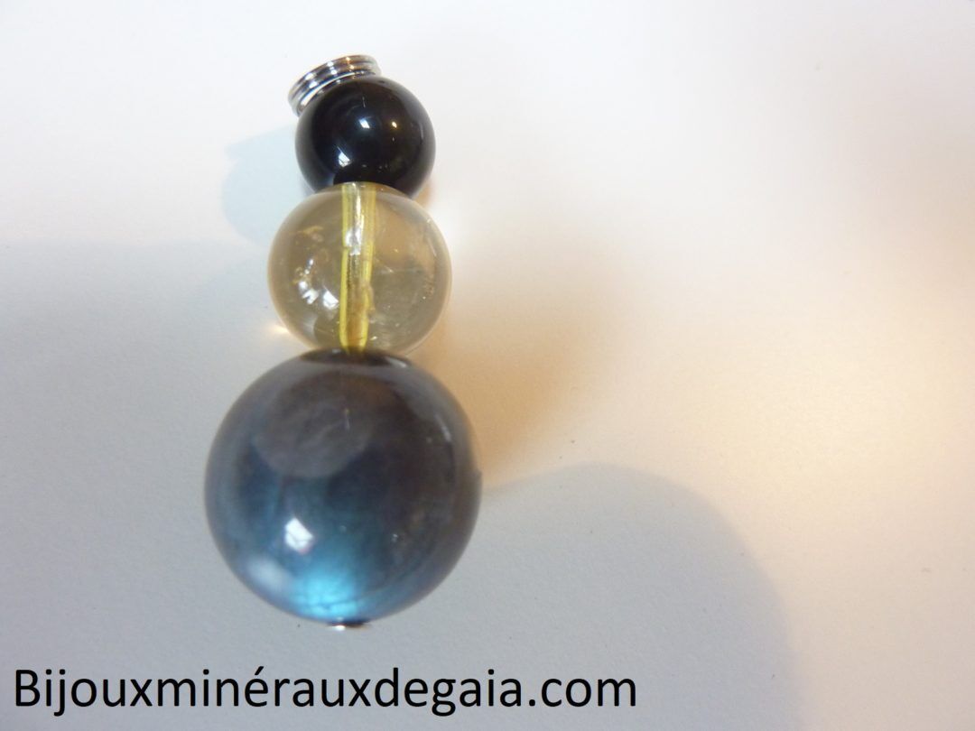 Pendentif Labradorite-obsidienne oeil céleste-citrine