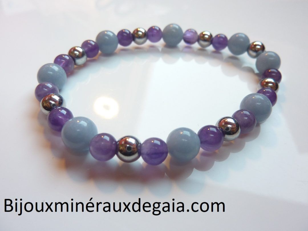 Bracelet Améthyste-Angélite-Hématite Paix et protection