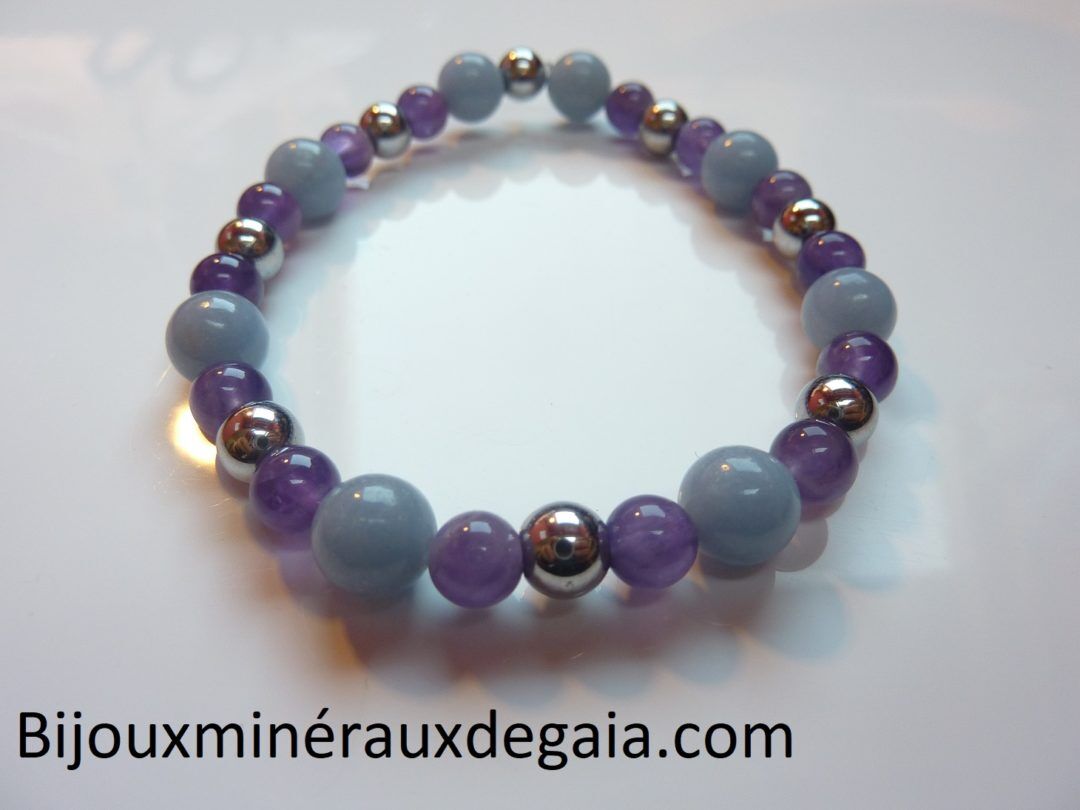 Bracelet Améthyste-Angélite-Hématite Paix et protection