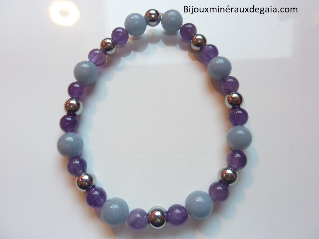 Bracelet Améthyste-Angélite-Hématite Paix et protection