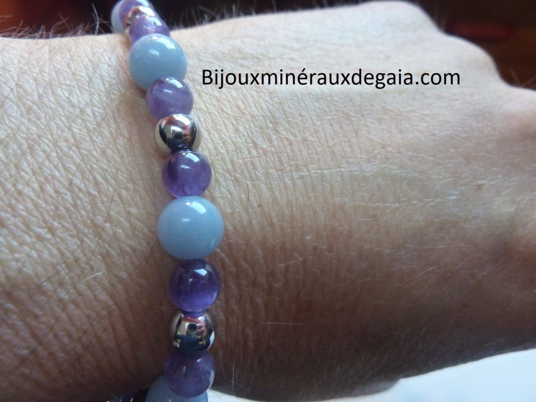 Bracelet Améthyste-Angélite-Hématite