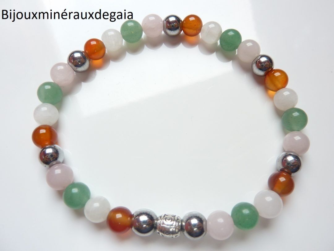 Bracelet Pierre de lune-cornaline-Aventurine-quartz rose-Hématite