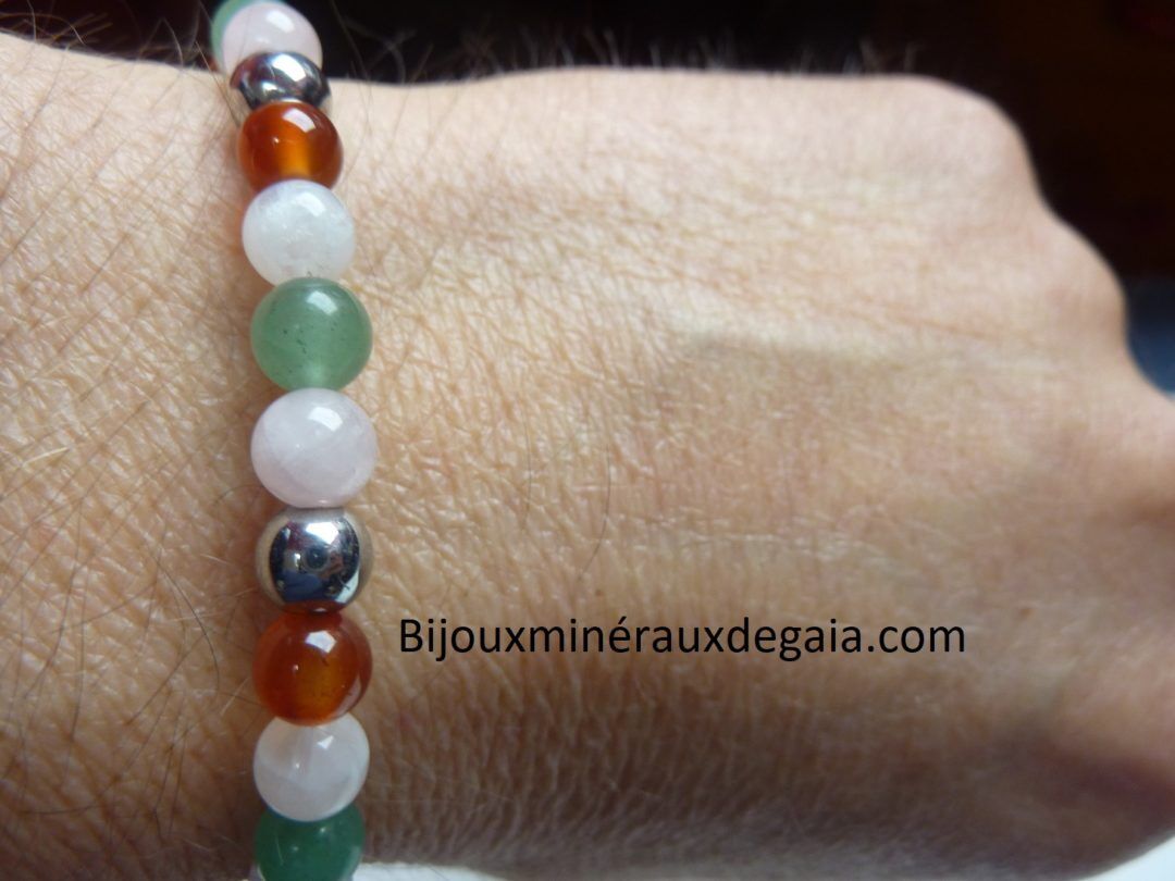 Bracelet Pierre de lune-cornaline-Aventurine-quartz rose-Hématite