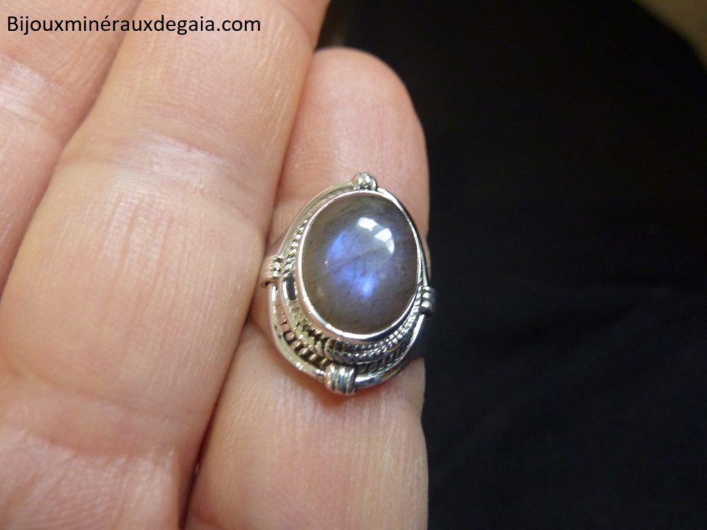 Bague Labradorite monture argent 925 Taille 51 3/4 ref 2603