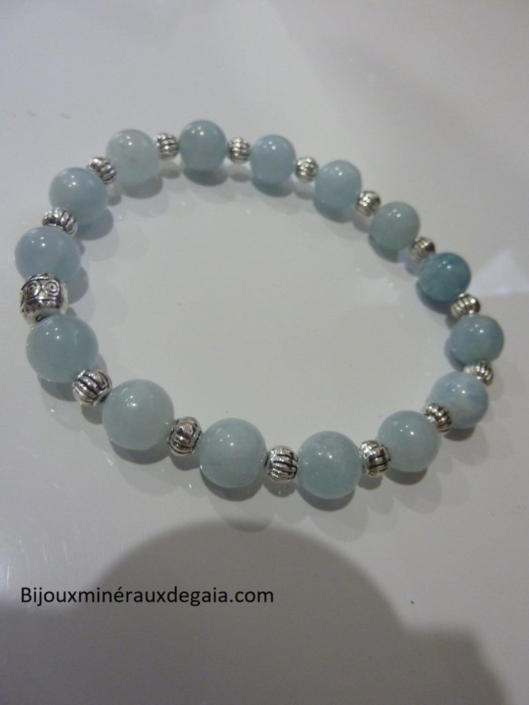 Bracelet aigue marine-Perles rondes 8 mm