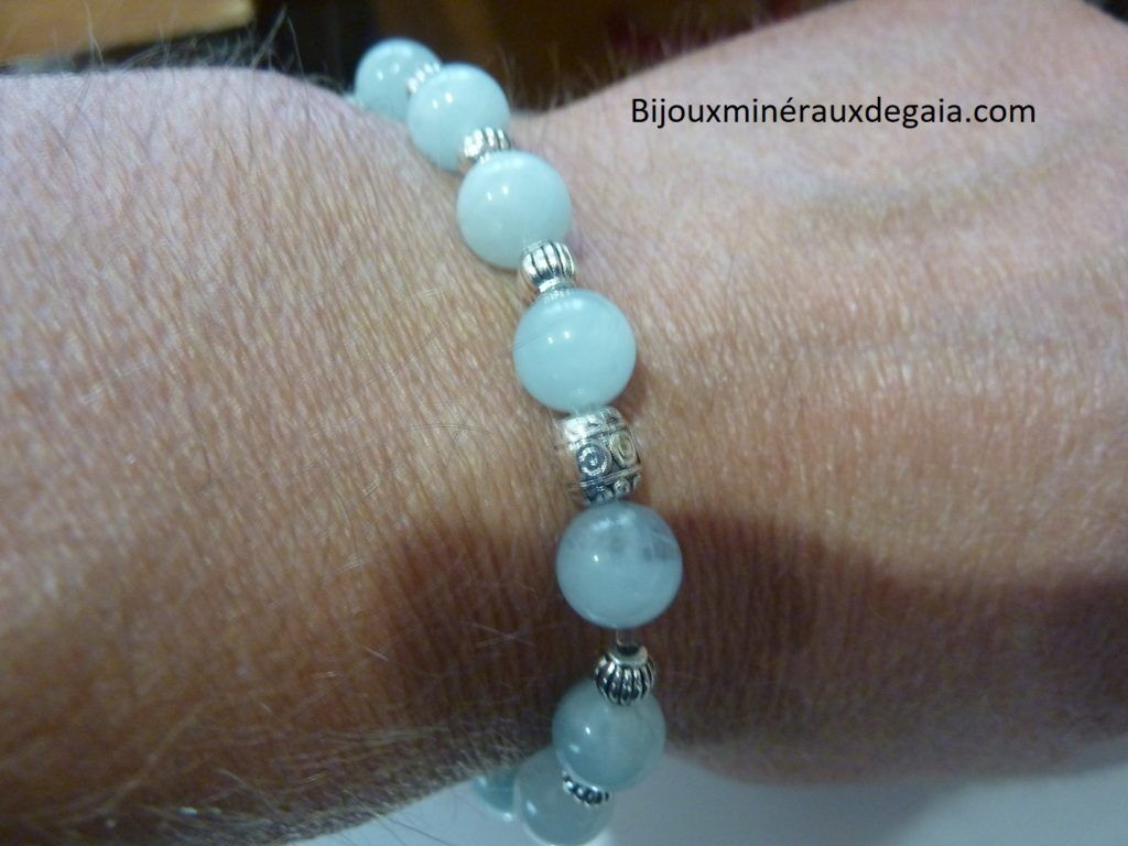 Bracelet aigue marine-Perles rondes 8 mm