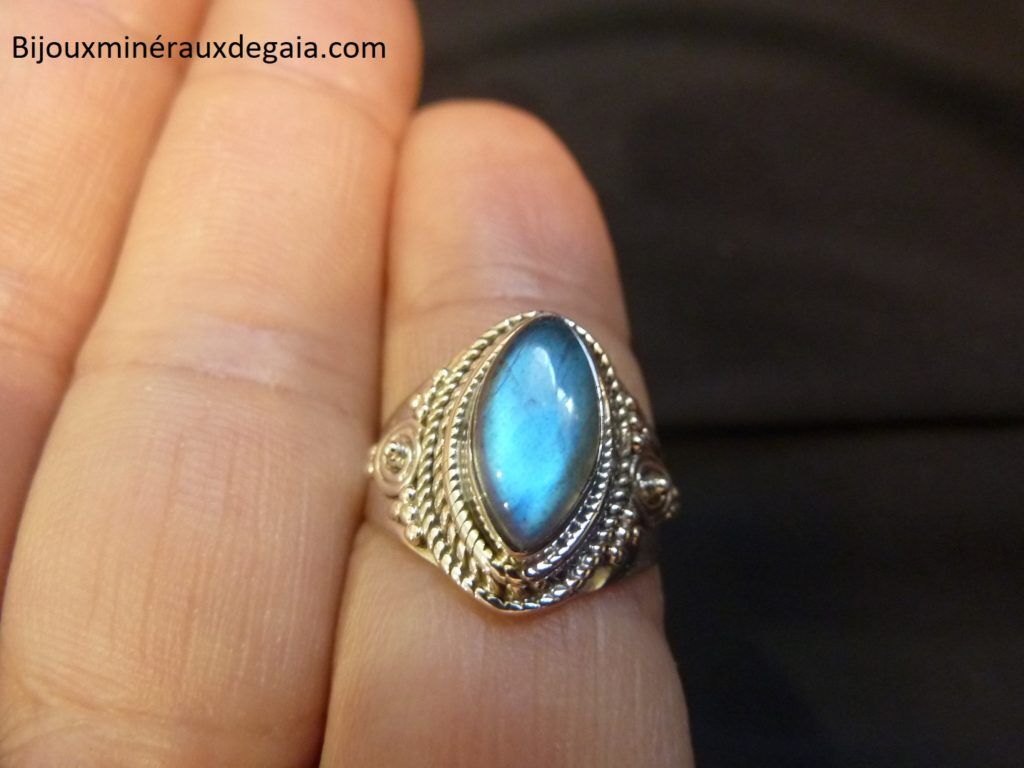 Bague Labradorite monture argent 925 taille 54 ref 1313