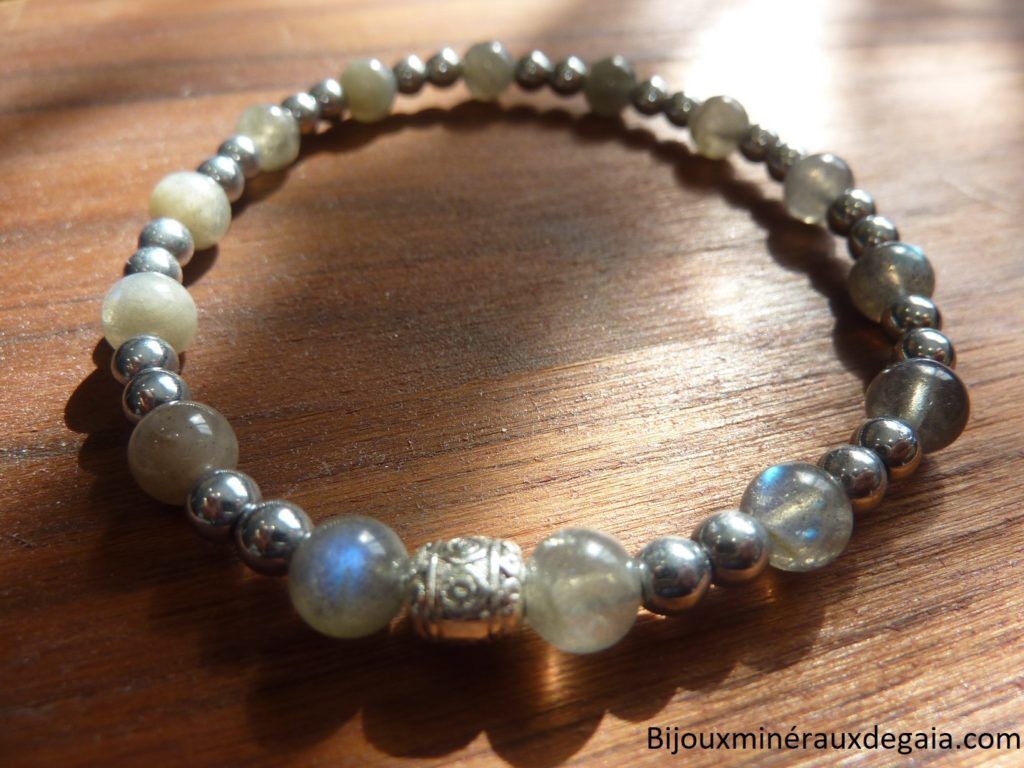Bracelet Hématite-Labradorite perles rondes 6-4 mm