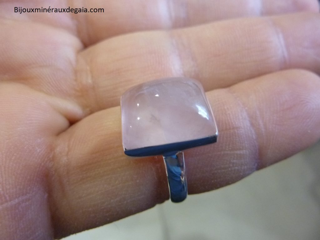 Bague quartz rose monture argent 925 taille 55 1/4 ref 2458