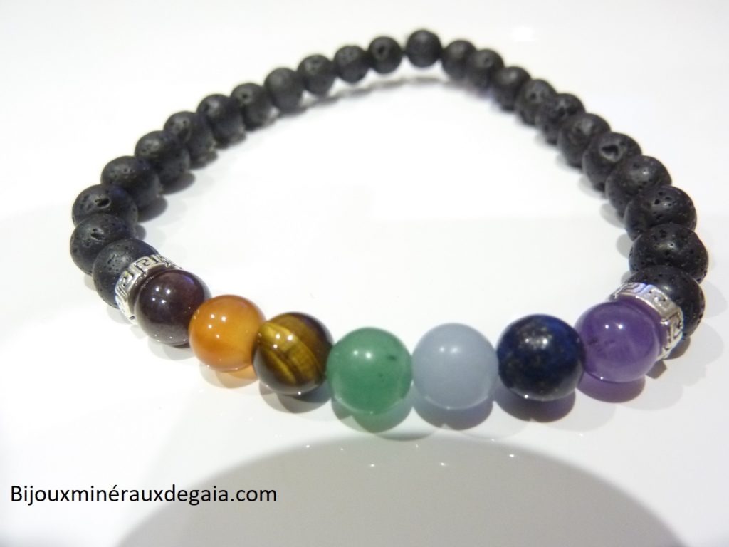 Bracelet chakras Pierre de lave-Perles rondes 6 mm