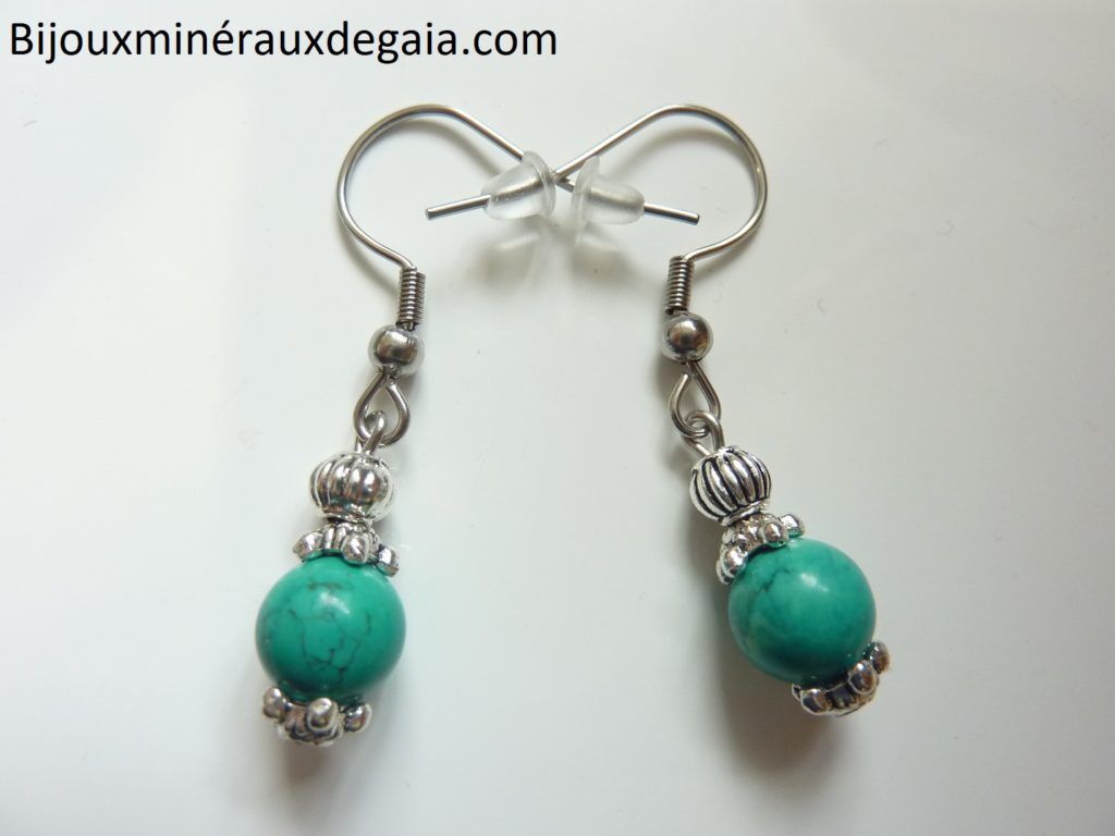 Boucles d'oreilles Turquoise - Perles rondes 8 mm