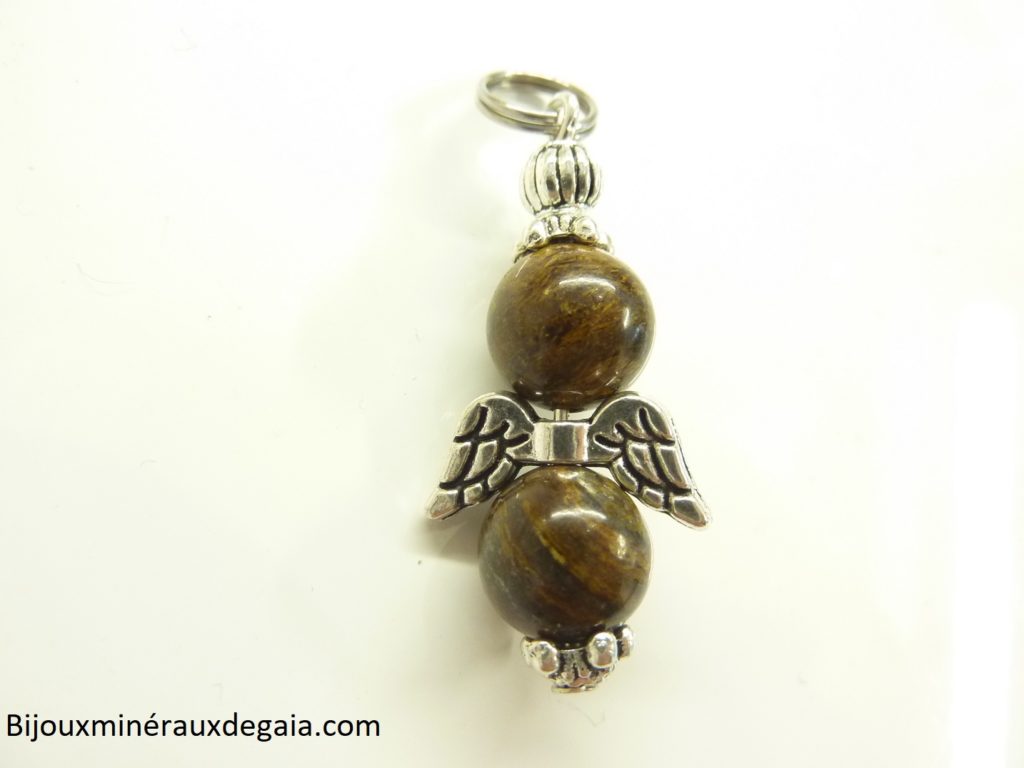Pendentif Bronzite ange - perles rondes 8 mm