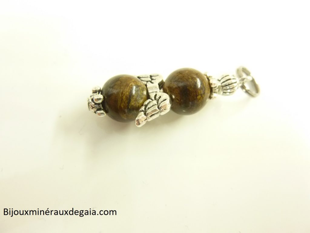 Pendentif Bronzite ange - perles rondes 8 mm
