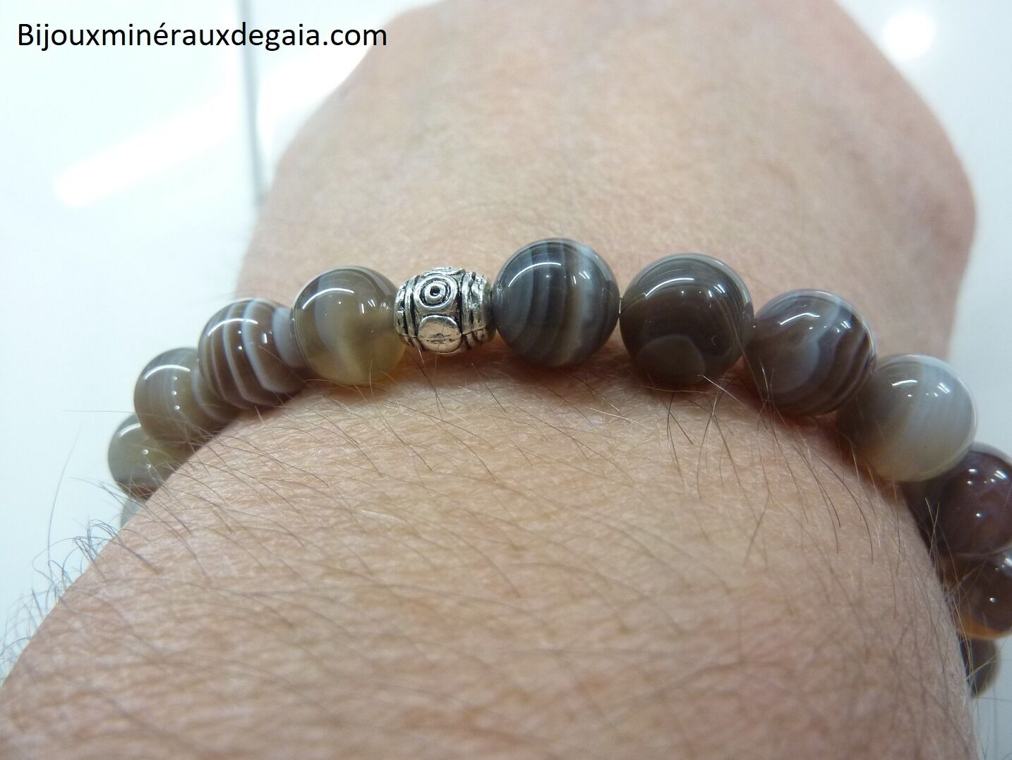 Bracelet agate botswana – Perles rondes 8 mm