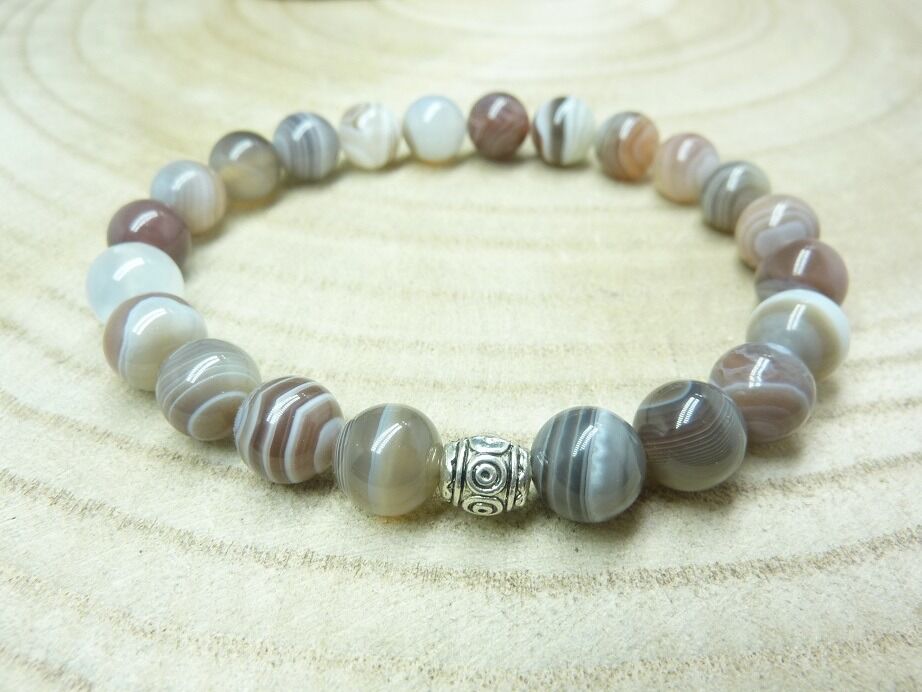 Bracelet agate botswana – Perles rondes 8 mm