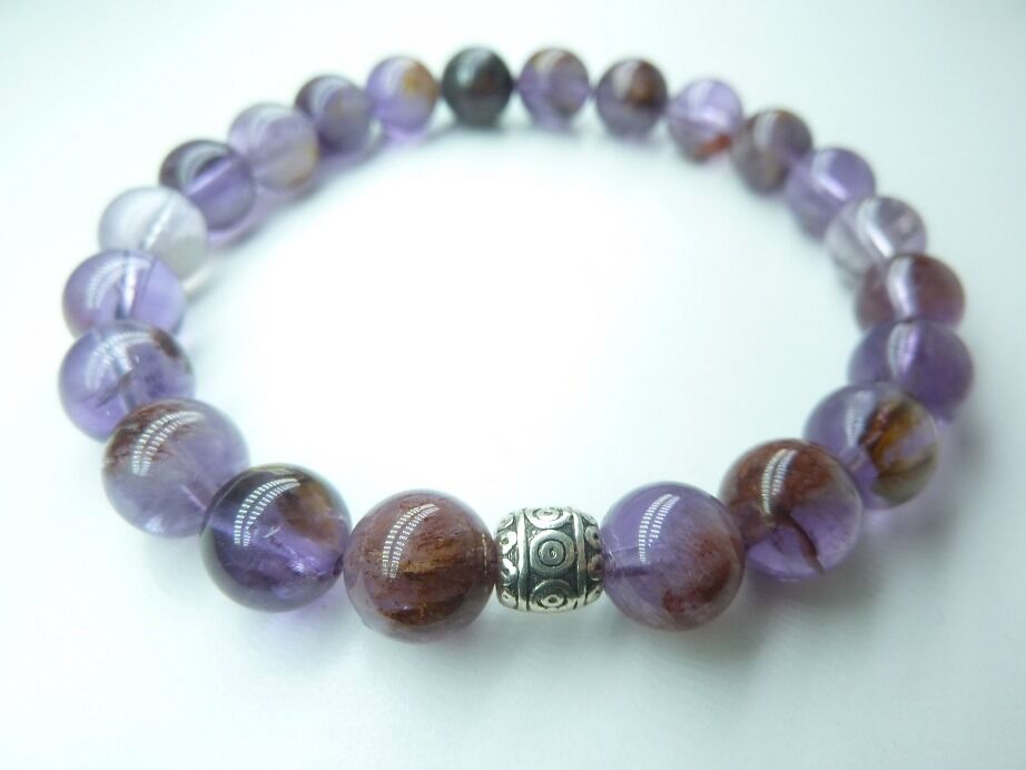 Bracelet Cacoxénite super seven très rare perles rondes 8 mm Ref 6325