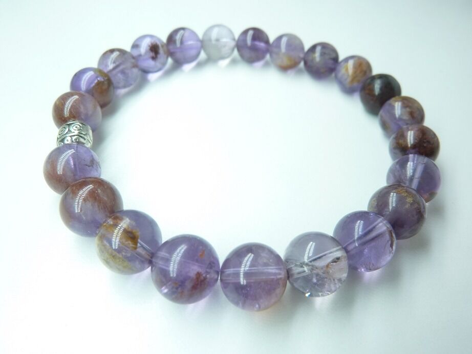 Bracelet Cacoxénite super seven très rare perles rondes 8 mm Ref 6325