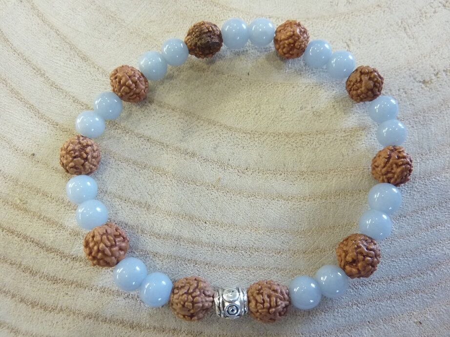 Bracelet Rudraksha-Angélite - Perles 8-6 mm