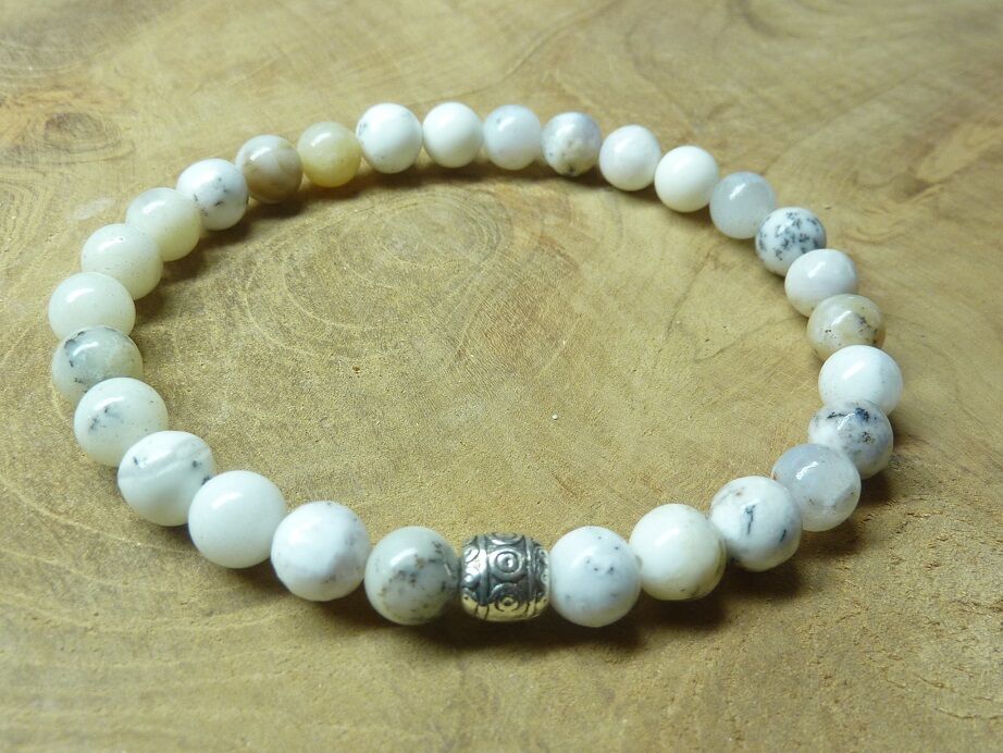 Bracelet Merlinite opale dentritique perles rondes 6 mm
