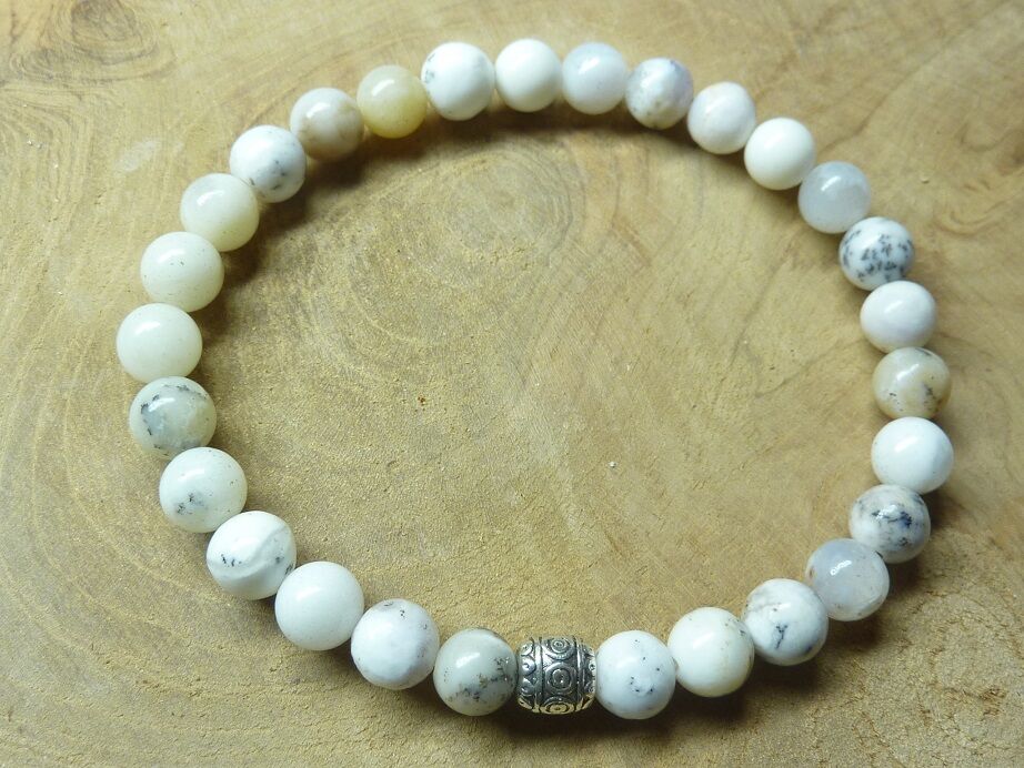 Bracelet Merlinite opale dentritique perles rondes 6 mm